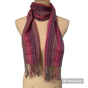 GLOBAL GIRLFRIEND SCARF WOVEN ALPACA PINK PURPLE GRAY WHITE LONG RECTANGLE
